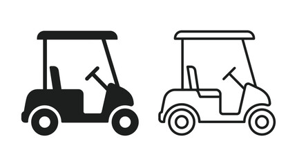 Naklejka premium Golf cart silhouette and outline illustration on a white background