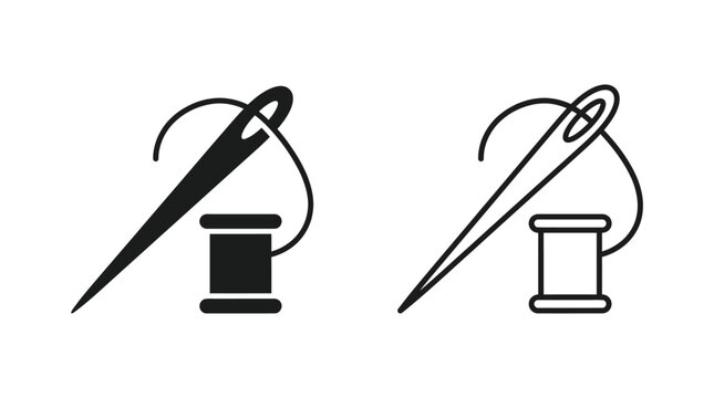Needle and spool silhouette icons on a white background