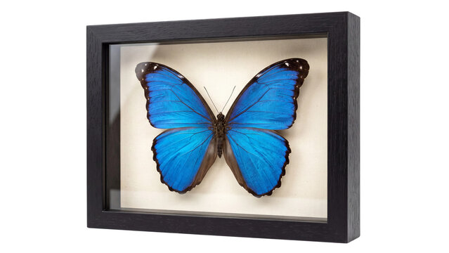 Framed blue butterfly isolated PNG on transparent background