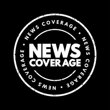News Coverage rubber stamp text design with distressed circular texture, journalism and media reporting concept for broadcast and press purposes.