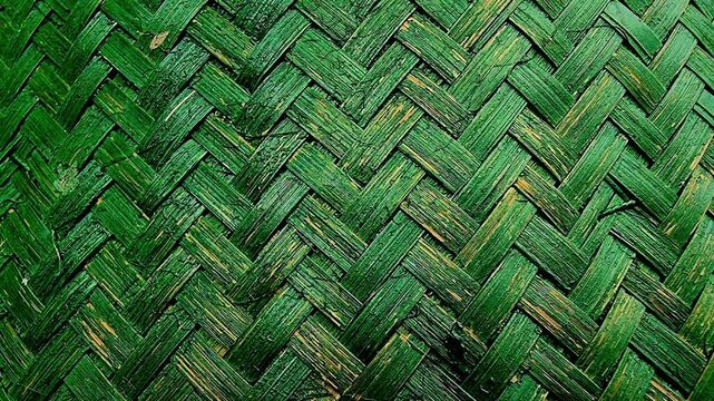 Green Woven Bamboo Texture Motion Background Rustic Mat Overlay For Video Seamless Loop