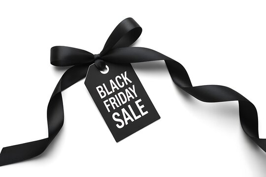 Black friday sale tag with ribbon isolated on a white background for promotions