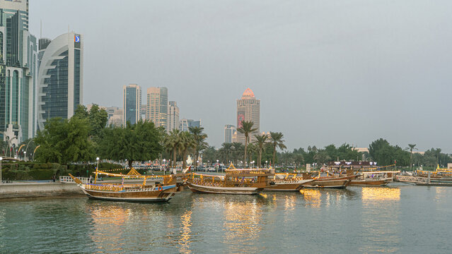 the doha citty skyline with the foreground of doha corniche