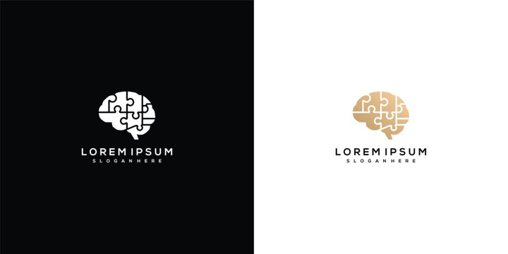 Creative Brain Puzzle Logo Design Concept for Mental Health Intelligence and Problem Solving