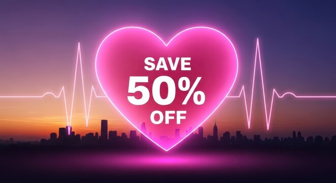 Heart-shaped discount promotion for health services with 50 percent off