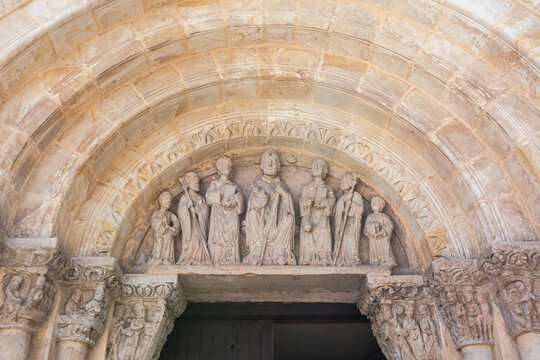 Detail of the Romanesque facade of the church of San Juan de Rabanera, Soria, Castile and Le&oacute;n, Spain