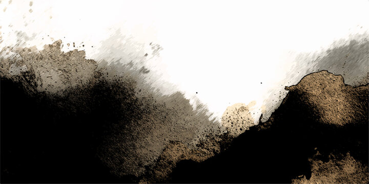 Ink Wash Mountain Landscape An abstract ink wash painting evokes a majestic mountain range with a sense of serene solitude and profound depth, using minimal brushstrokes to suggest natural grandeur.