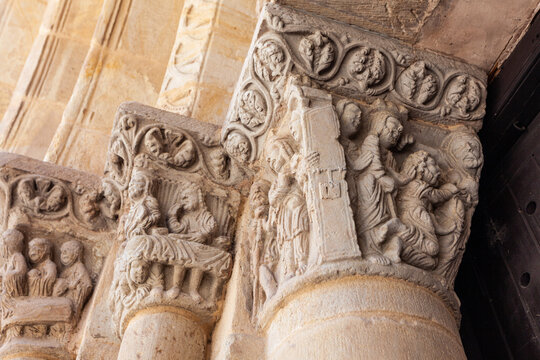 Detail of the Romanesque facade of the church of San Juan de Rabanera, Soria, Castile and Le&oacute;n, Spain