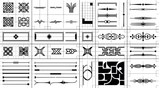 Decorative vintage dividers and ornate geometric patterns for page design and typography