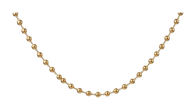 Golden Spherical Bead Chain Hanging In Gentle Curve For Jewelry