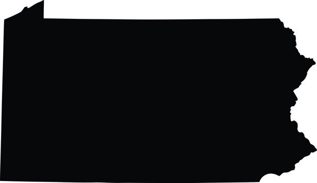 Pennsylvania map silhouette, black state vector icon