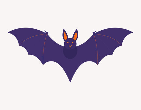 A purple bat illustration with orange ears and a smiling face, wings spread wide on a transparent isolated background
