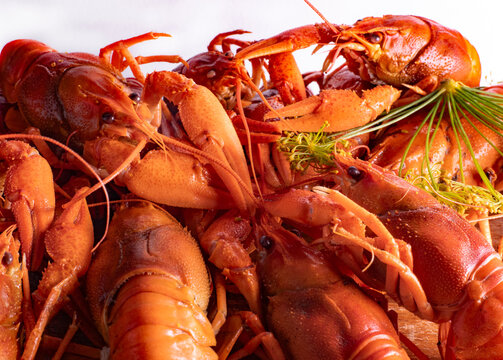 Boiled or steamed crawfish