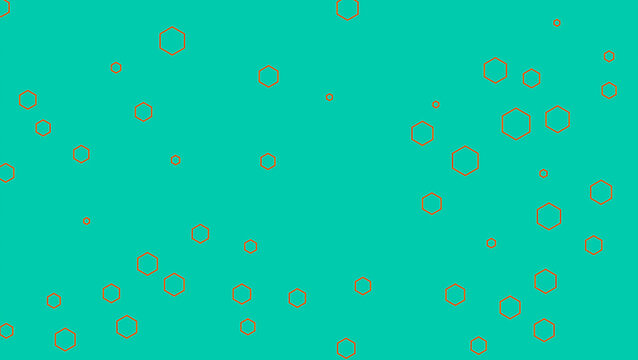 Abstract teal background with scattered hexagonal shapes in gold, creating a modern and minimalistic design suitable for various creative projects and digital applications