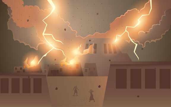 Biblical vector illustration series, the ten plagues of Egypt, seventh plague, plague of hail