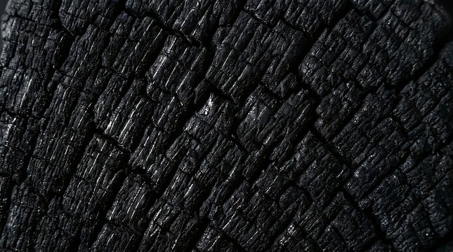 Closeup macro shot of dark burnt wood charcoal texture surface background pattern