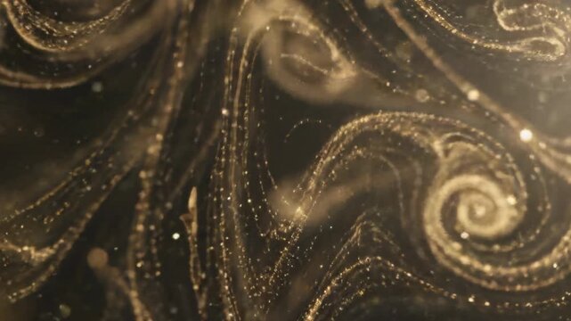 fine golden dust particles suspended in pitch black void