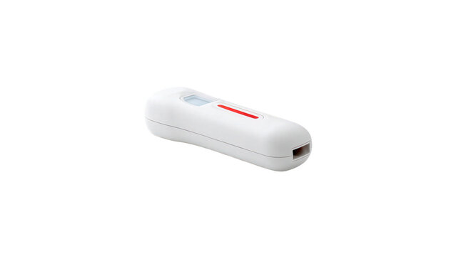 Digital handheld medical thermometer with thermometer red sensor on transparent background