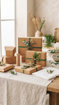 Eco friendly gift boxes with greenery