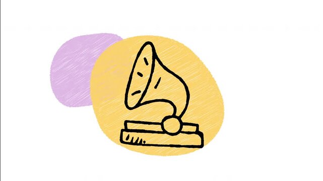 An animated hand-drawn classic vintage gramophone phonograph playing records. Great for retro music lovers, antique sound players, nostalgia, and classic audio equipment. 