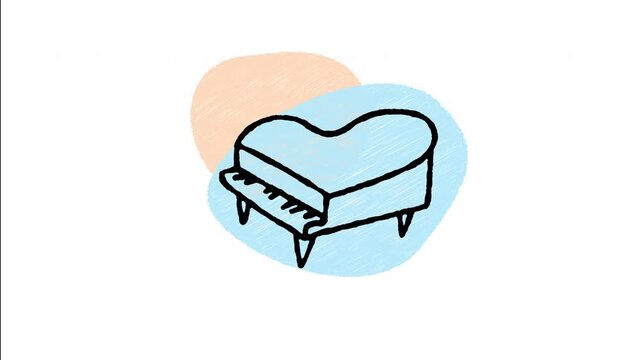 An animated hand-drawn classical acoustic grand piano with open lid. Perfect for classical concerts, piano lessons, jazz clubs, composition, and elegant music venues. 