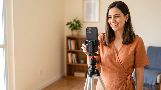 Woman records video on smartphone