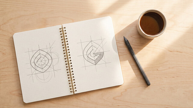 Sketchbook logo design and coffee