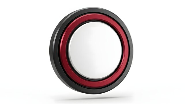 Vibrant 3D Rendered Camera Lens with Reflective Metallic and Glossy Red Accents in High Detail