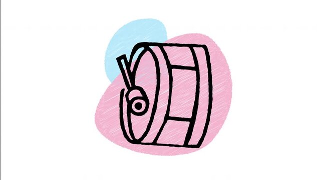 An animated hand-drawn marching band snare drum with drumsticks. Ideal for parade bands, military percussion, drumline practice, and rhythm beats. 