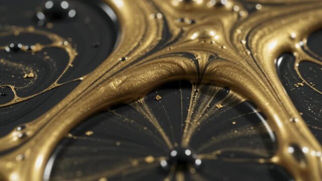 Metallic liquid gold swirling with dense matte black oil