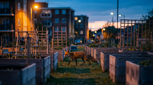 Fox during animal rescue in farm, creative anthropomorphic lifestyle scene exploring animal behavior, responsible care, companionship, wellbeing, humane values, education, modern lifestyle