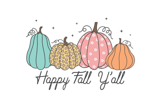 Cute Boho Leopard Print Pumpkins Happy Fall Y'all Autumn Harvest Seasonal Sublimation Design