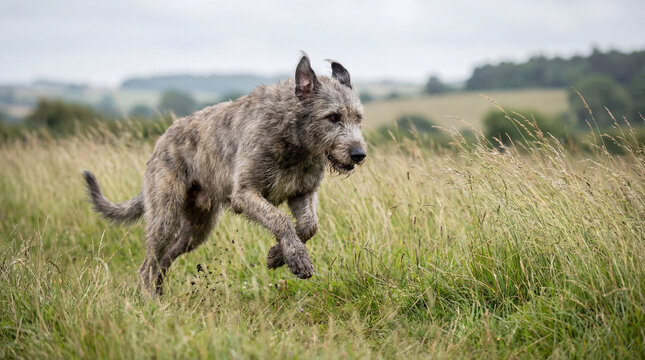 Wolf running in veterinary clinic, creative anthropomorphic lifestyle scene exploring animal behavior, responsible care, companionship, wellbeing, humane values, education, modern lifestyle