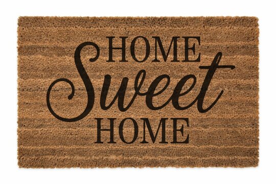 Coir doormat with home sweet home text isolated on white background