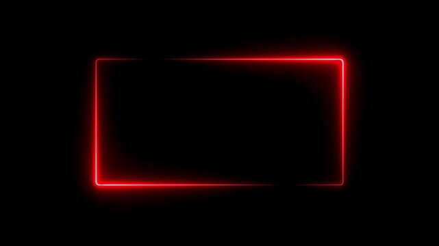 Red neon rectangular frame with glowing outline on black background creating a bold futuristic border for digital interface, display, and graphic design concepts
