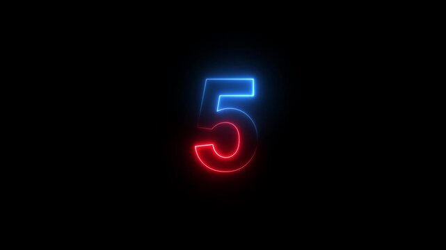 10 to 0 countdown timer with glowing blue and red numbers and futuristic neon design on black background for digital presentations, events, games, and transitions