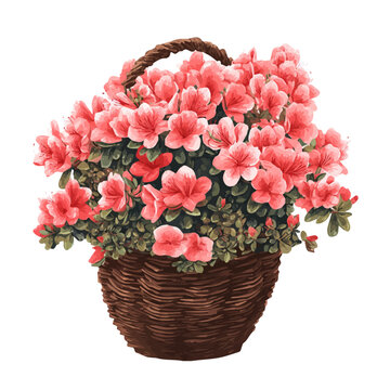 Azalea Basket, watercolor design element isolated on white background
