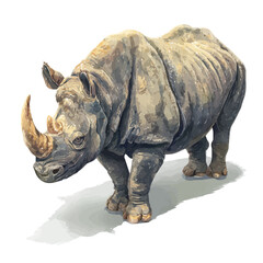 Fototapeta premium Rhinoceros, isolated watercolor element on white background