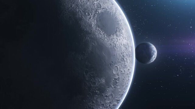 Cinematic Camera Flyby Revealing Earth from Behind the Moon