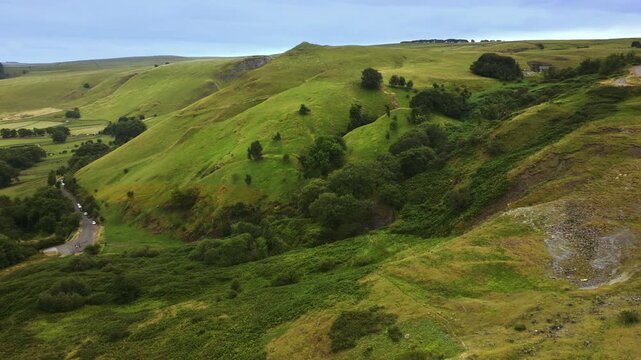The view of eroded slope in Peak District, Derbyshire, UK