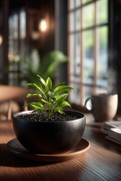 Elegant green plant enhances cozy indoor space