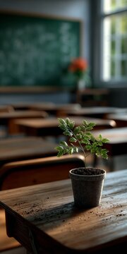 Classroom with a small plant symbolizing growth and learning