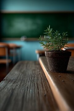 Green plant brightens a classroom setting with warmth