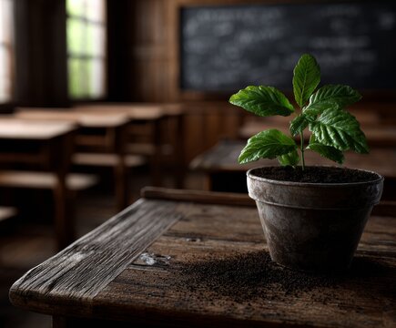 Plant thriving in a cozy classroom corner