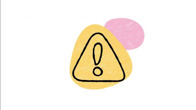 An animated hand-drawn yellow triangle caution warning sign with an exclamation mark. Perfect for hazard alerts, road safety warnings, danger notices, and traffic security. 