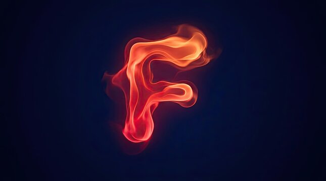 Letter F made of realistic fire and flames.