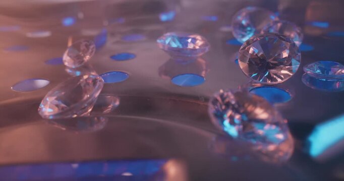 Lab diamonds floating on illuminated surface for dreamy jewelry wallpaper for laboratory of mining factory.