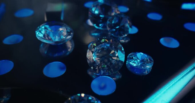 Lab diamonds floating on illuminated surface for dreamy jewelry wallpaper for laboratory of mining factory.