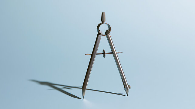 Metallic draft compass on a blue background, perfect for architecture, geometry, precision design, engineering, and technical study
