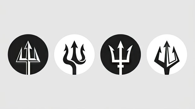 Stylized trident icons in circular frames set